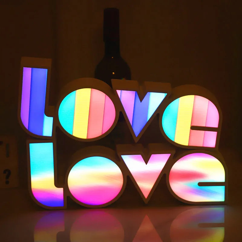 LED LOVE Light decorative lamp with colourful rainbow style lampshade