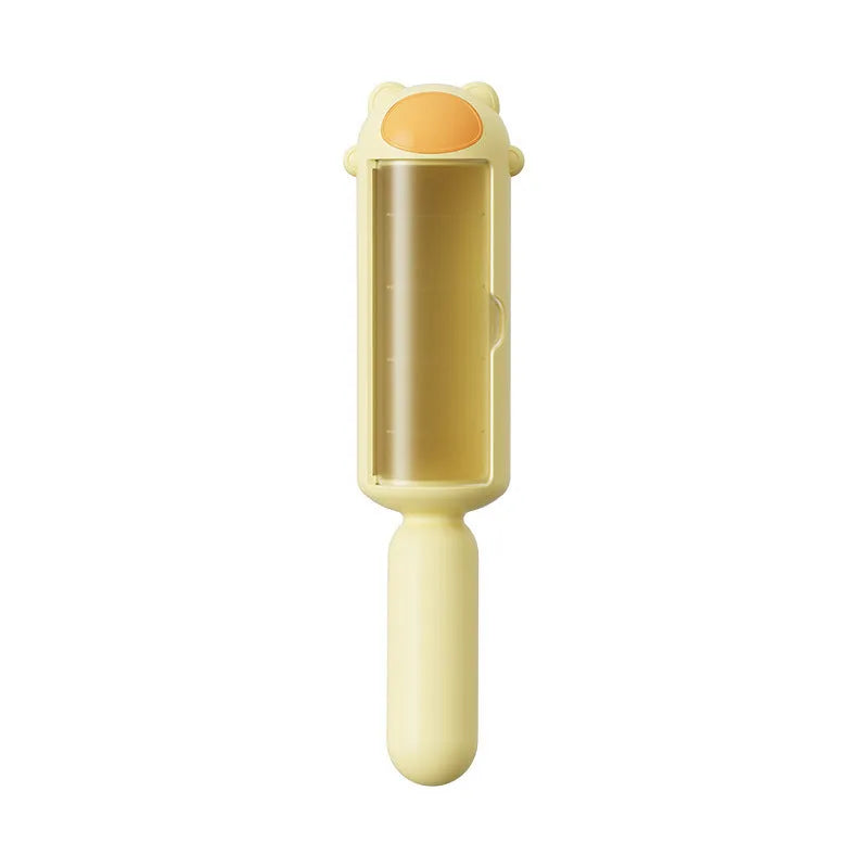 Self-cleaning pet hair removal roller tool for furniture and car seats in blue, pink, or yellow colours