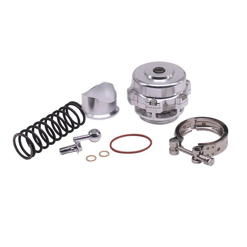 Aluminium alloy automotive blowdown valve in 50mm size, shown in available colours.