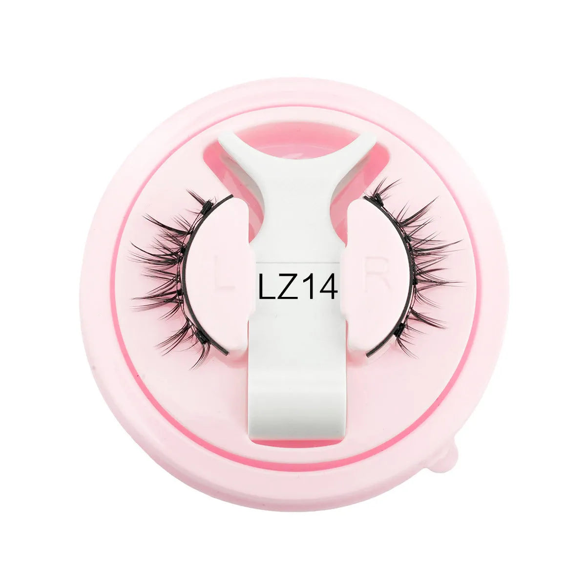 Set of reusable waterproof false eyelashes with artificial fibre strands, shown in five size options.