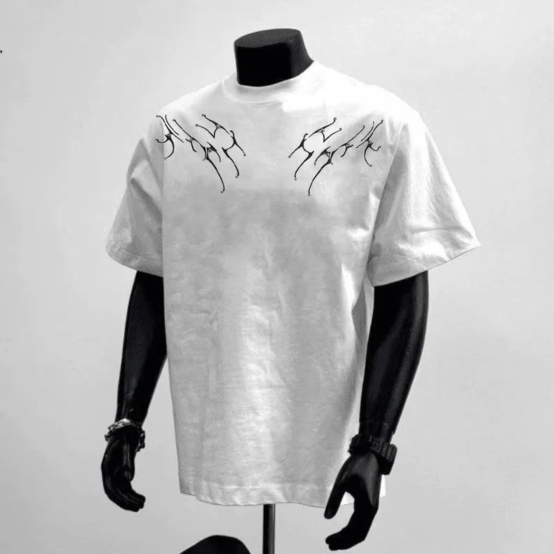 Men's loose fit black cotton t-shirt with a white printed letter design on the chest