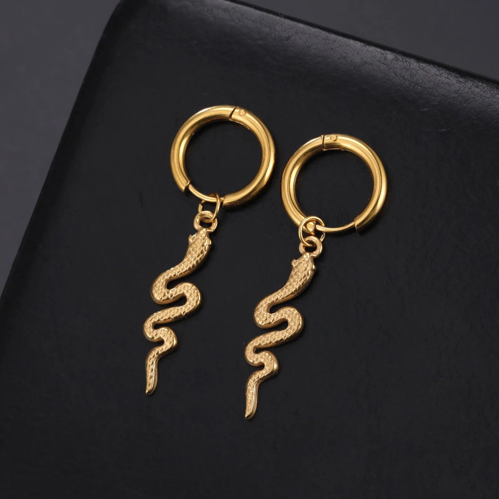 Gold plated stainless steel snake clip-on vintage earrings