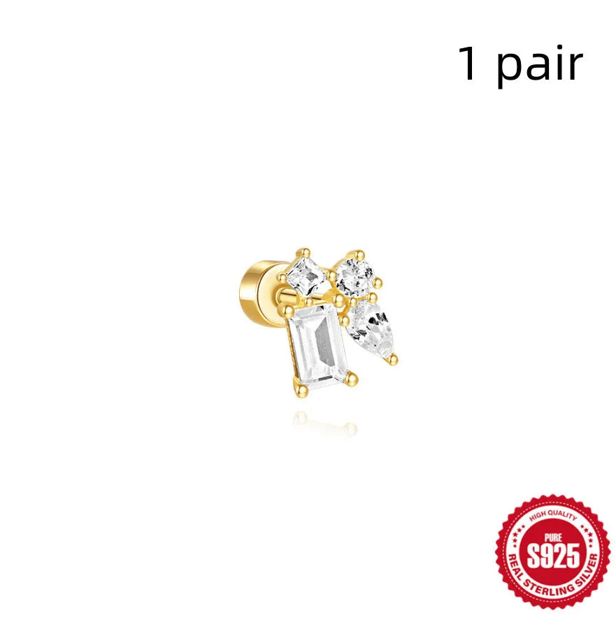 S925 sterling silver flat column threaded ear bone stud in a gold tone colour.