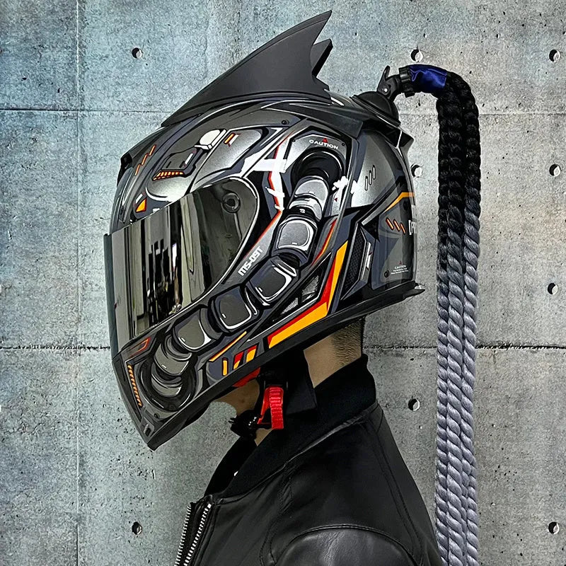 Dirty Braids full face motorcycle helmet with graphic design, shown in size L.