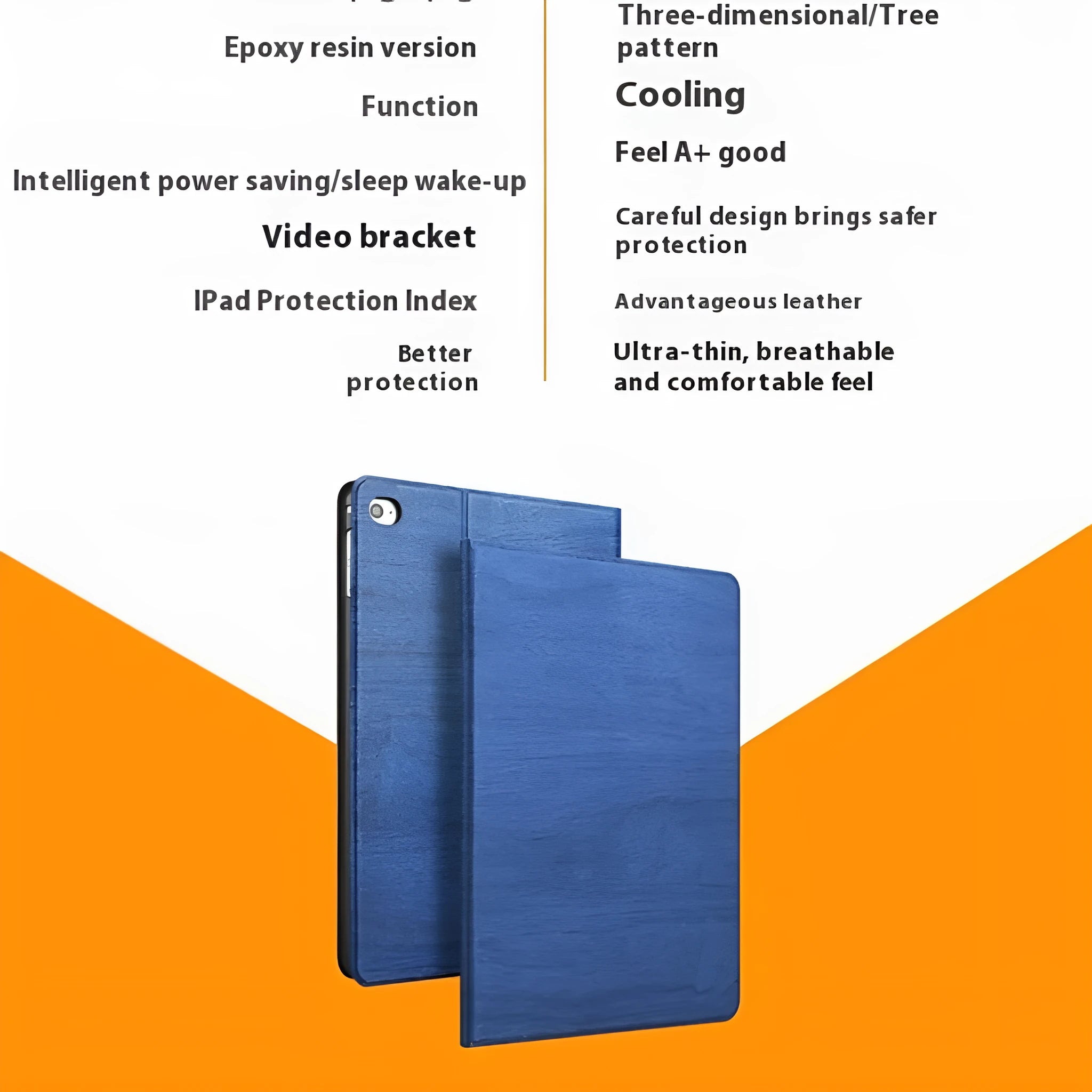 Sapphire blue and black imitation leather iPad protective covers with integrated sleep bracket