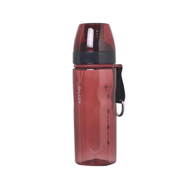 Blue Chinese-style portable water cup with a built-in tea compartment, lid, and handle.