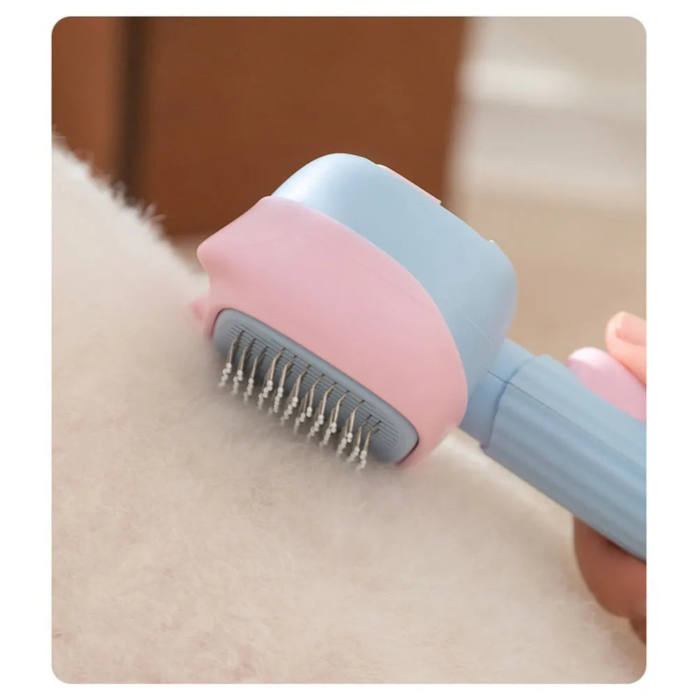 Red double-sided pet deshedding brush with dematting comb on a white background.