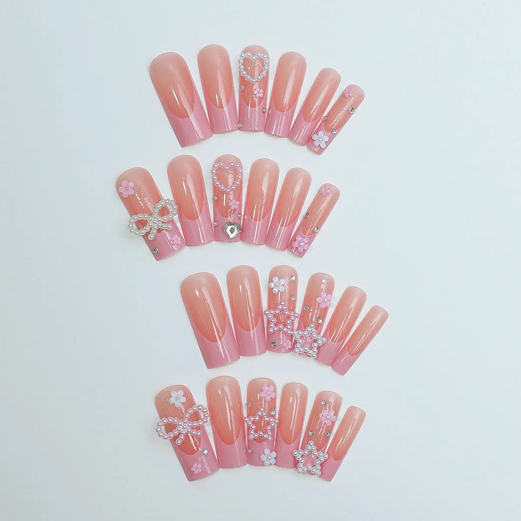 Super Long Water Pipe French Spot Drill Bow nail set with love pattern in XB-70-48 colour including plastic armour suit.