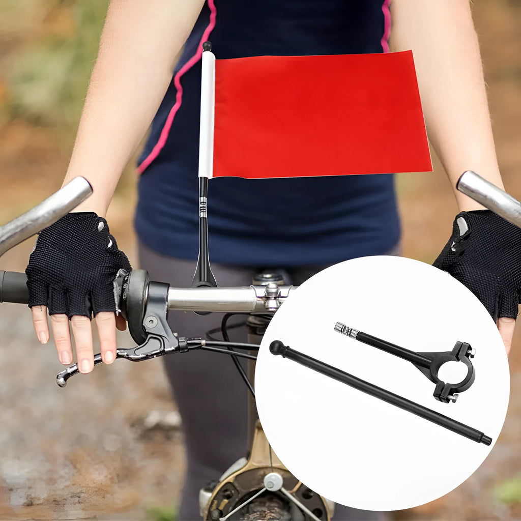 A single square polyester flag on a plastic pole for handlebar mounting.