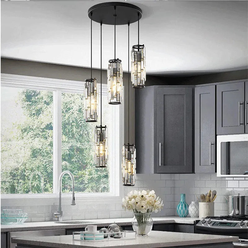Single head LED crystal droplight in industrial style with metallic finish
