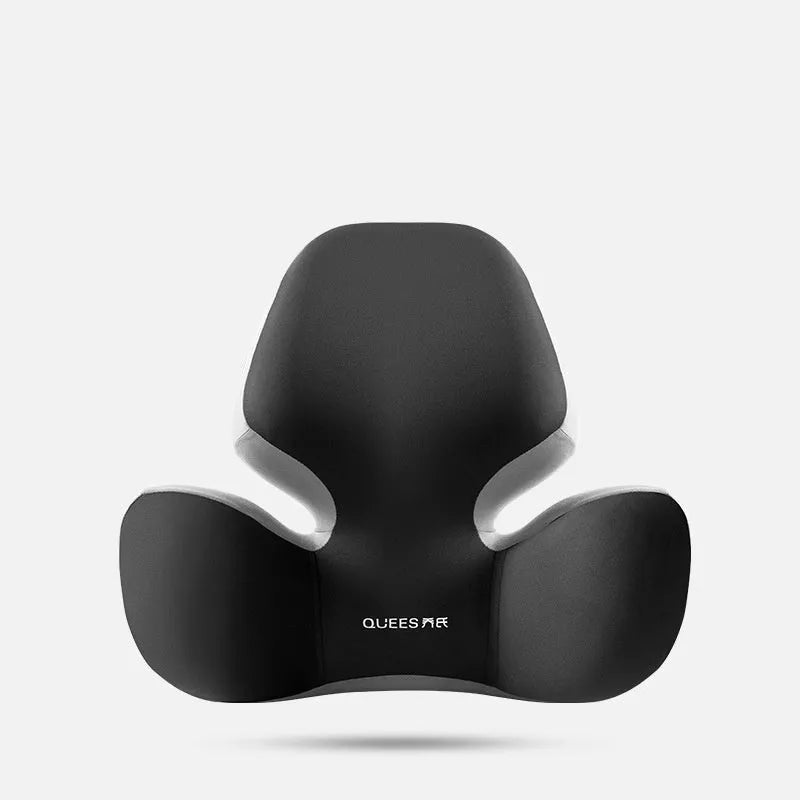 Automotive memory foam support cushion showing headrest and lumbar pillow options in grey colour