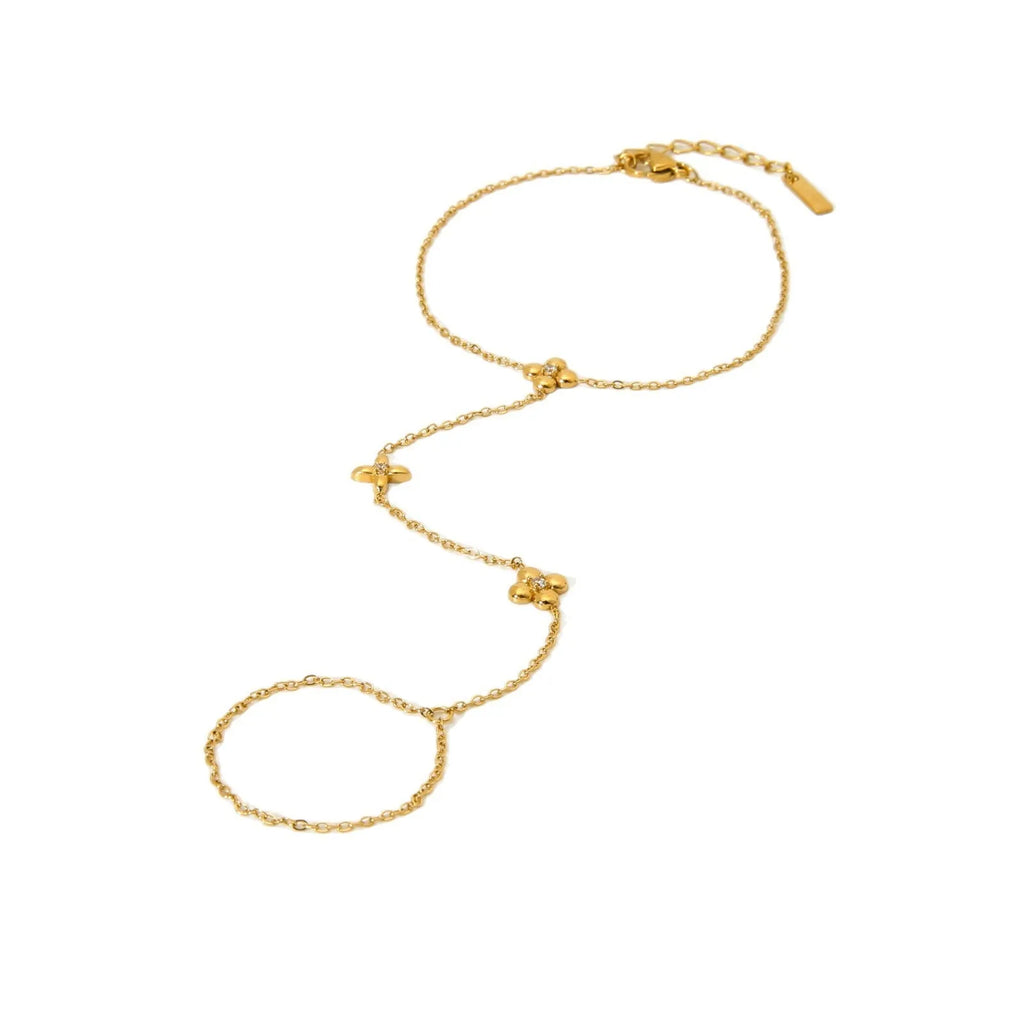 Women's stainless steel bracelet with geometric eight-pointed stars and floral design in NXB048 gold colour