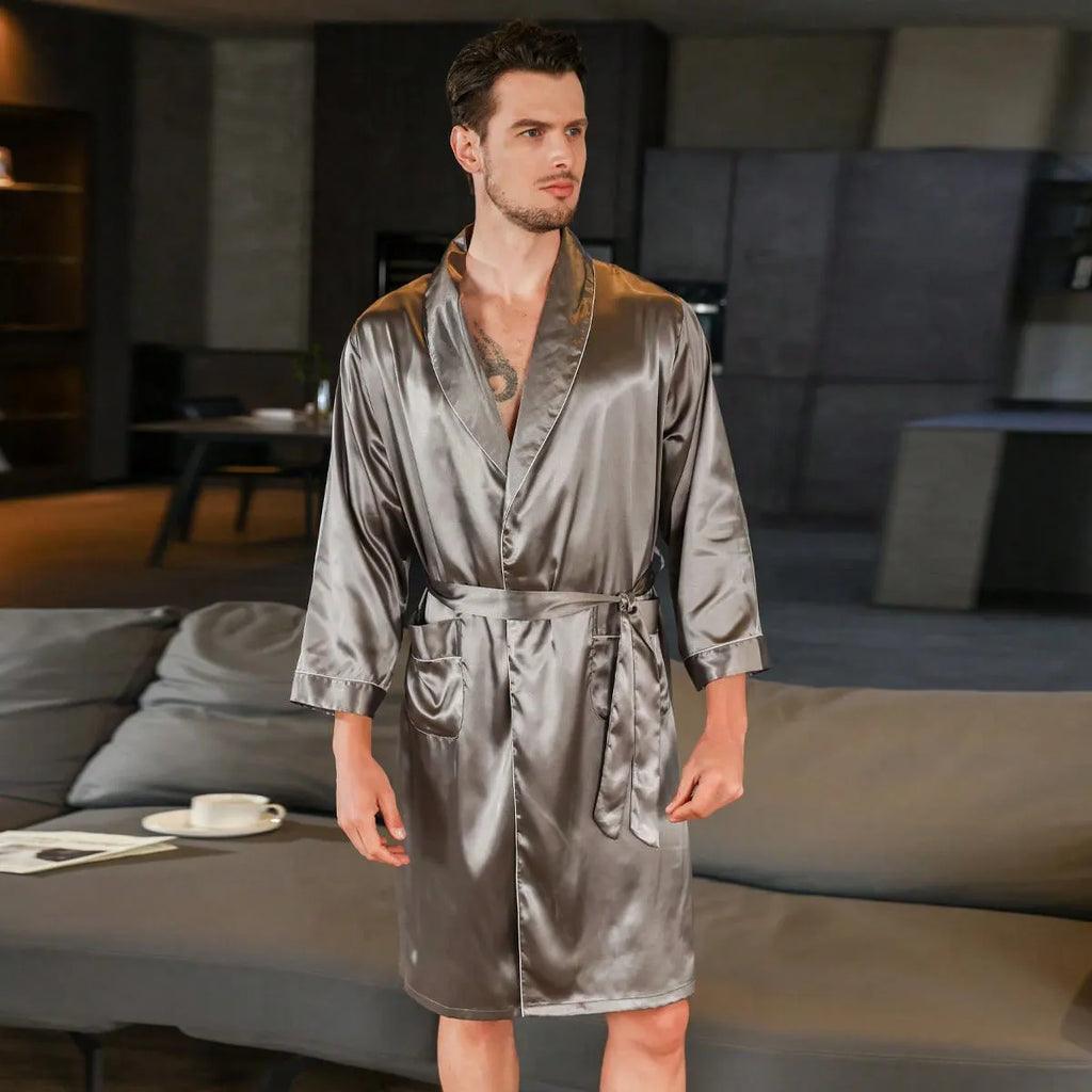Men's rayon summer bathrobe nightgown in six colour options with continental sizing