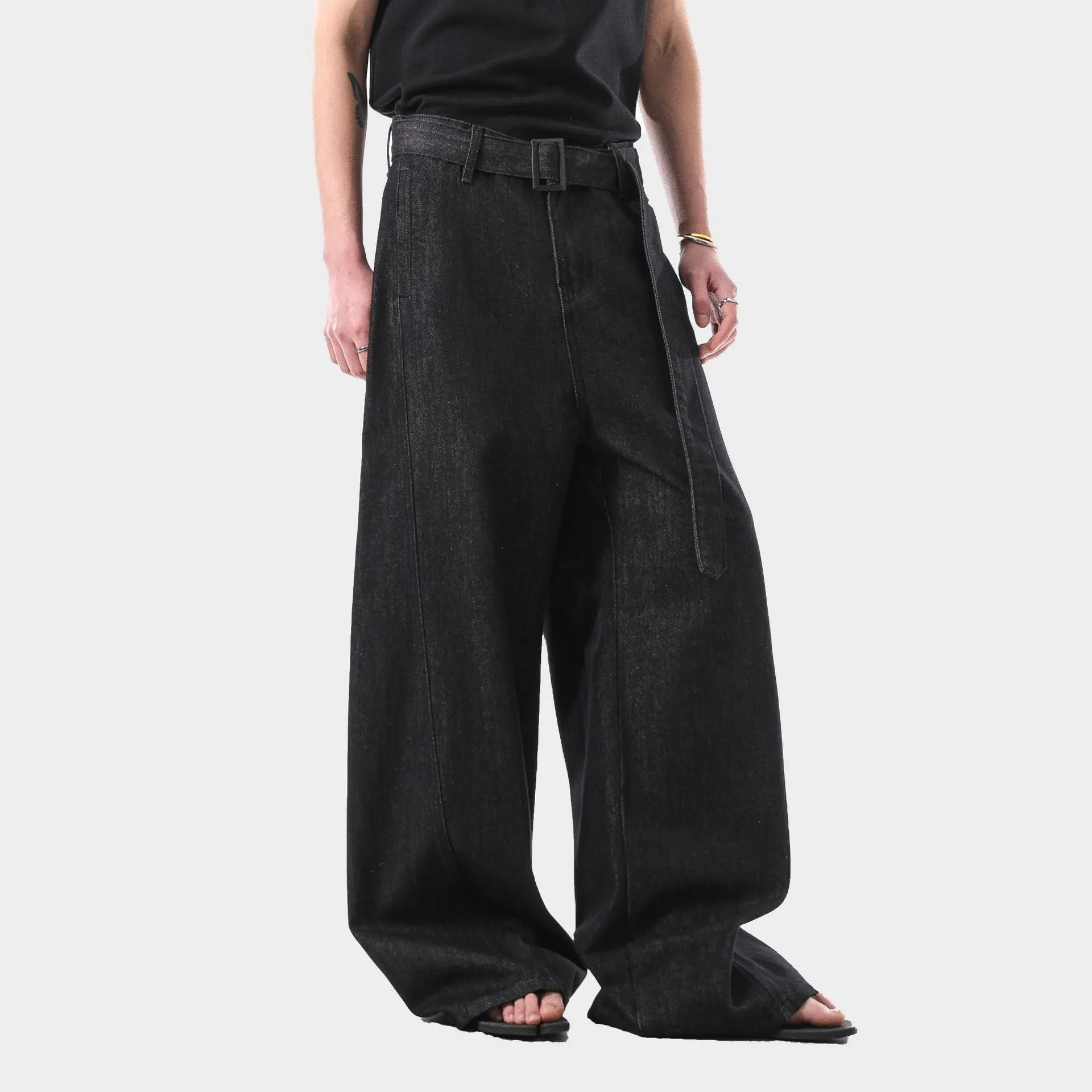 Black high waist straight leg jeans with American retro style and zip fly closure