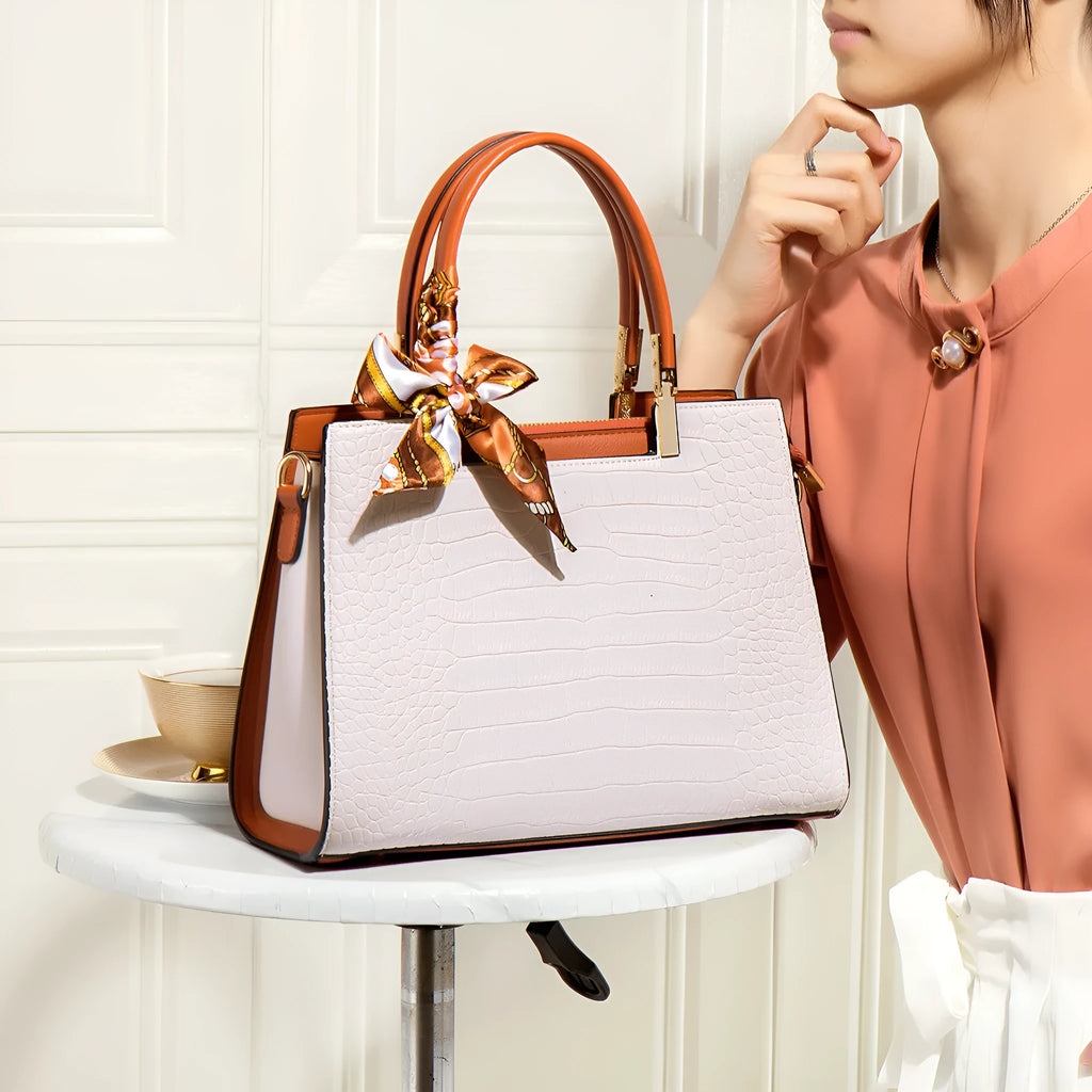 Women's milky white PU shoulder handbag with multiple interior compartments and urban simplicity styling