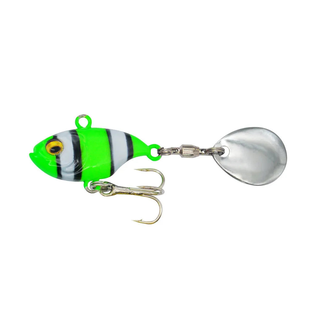 Metal sea fishing lure with rotating sequin in gold colour option