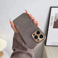 Leather texture TPU phone case for iPhone in grey, black, blue, and grey-green colours