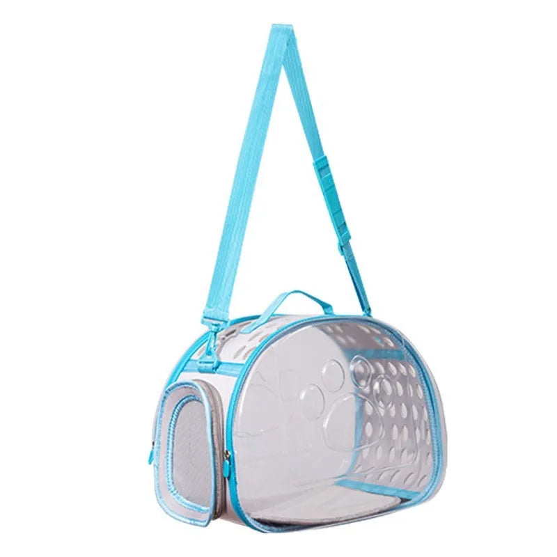 Transparent hard EVA cat backpack carrier in grass green colour with visible interior space