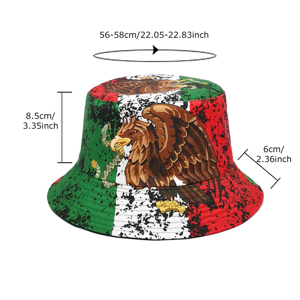 Retro Eagle print polyester bucket hat with dome crown in M size