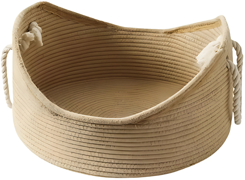 Wicker cat basket bed with a built-in corrugated cardboard scratching panel.
