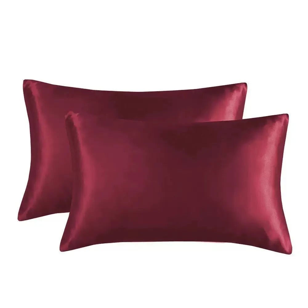 Satin cloth solid colour pillowcase pair in polyester fibre with plain weave finish