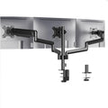 Black gas spring monitor arm with three aluminium arms supporting 27-inch computer screen