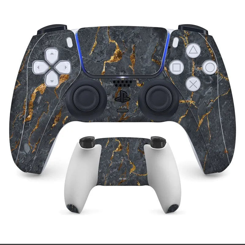 Set of PS5 controller handle stickers in micro-frosted PVC, showing front and back pieces for scratch protection.