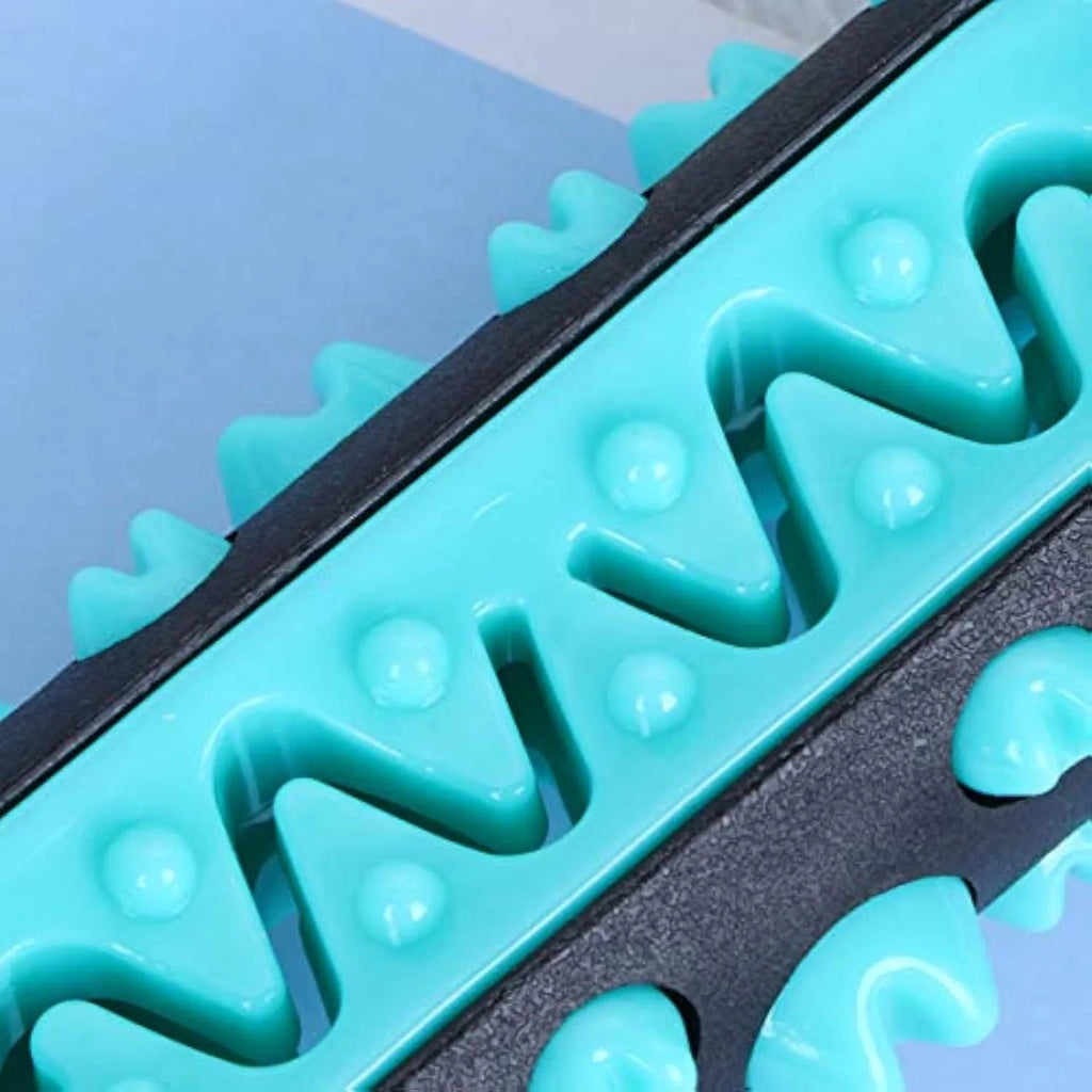 Natural rubber dog toothbrush chew toy in blue colour on white background