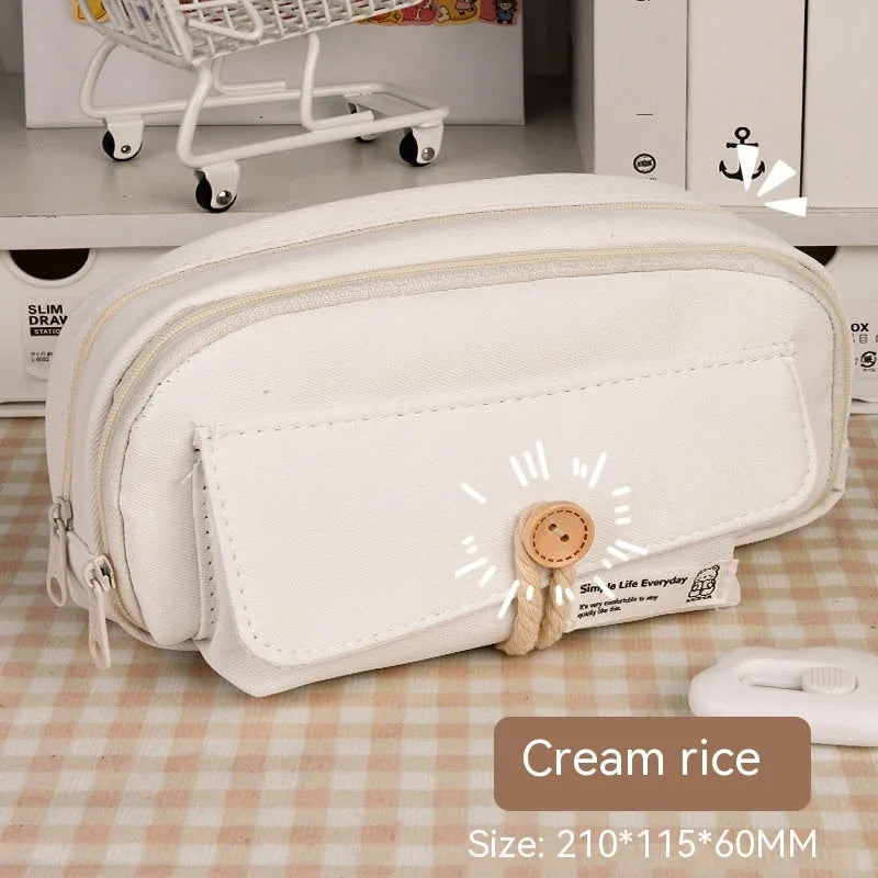 Korean style canvas pencil case in green, holds approximately 80 pens