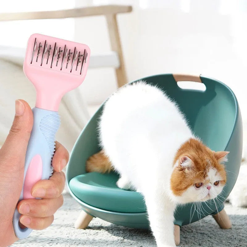 Stainless steel knot knife pet grooming comb for dogs and cats in pink colour