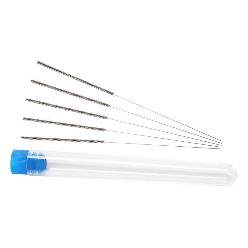Pack of ten metal cleaning needles for maintaining Mk8 and E3D 3D printer nozzles.
