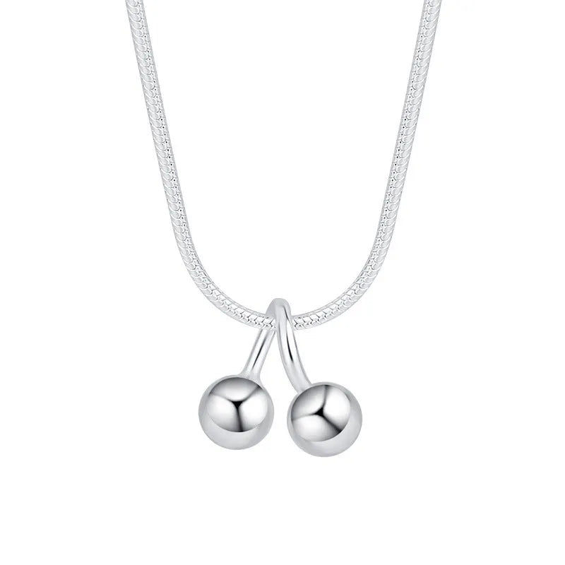 S925 silver cherry necklace for women with adjustable snake bone chain