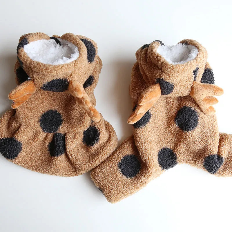 Polka dot elk couple design pet clothing for cats and dogs in skirt and four-leg styles