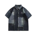 Blue men's denim shirt with Japanese-style retro washed stitching in loose cardigan fit