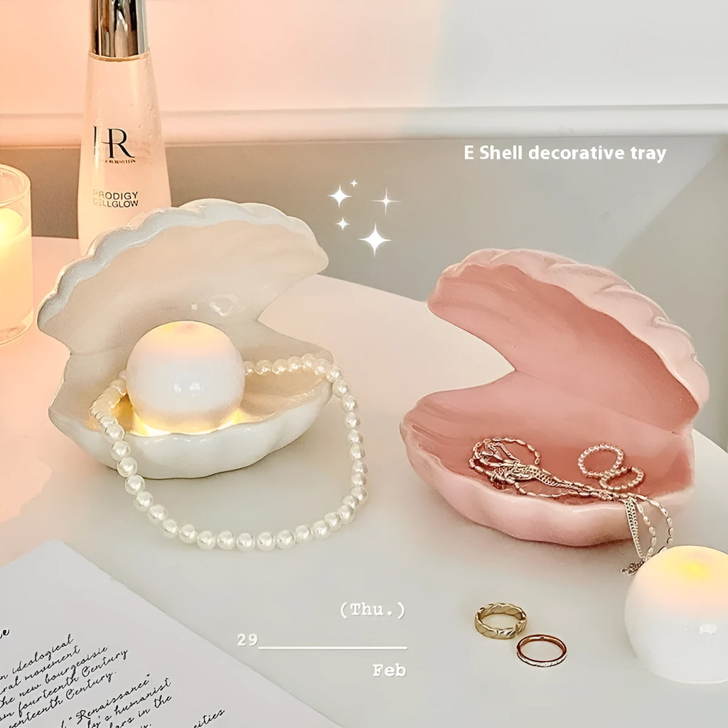 White porcelain storage tray with small night light in modern simplicity design, pink and white colour options