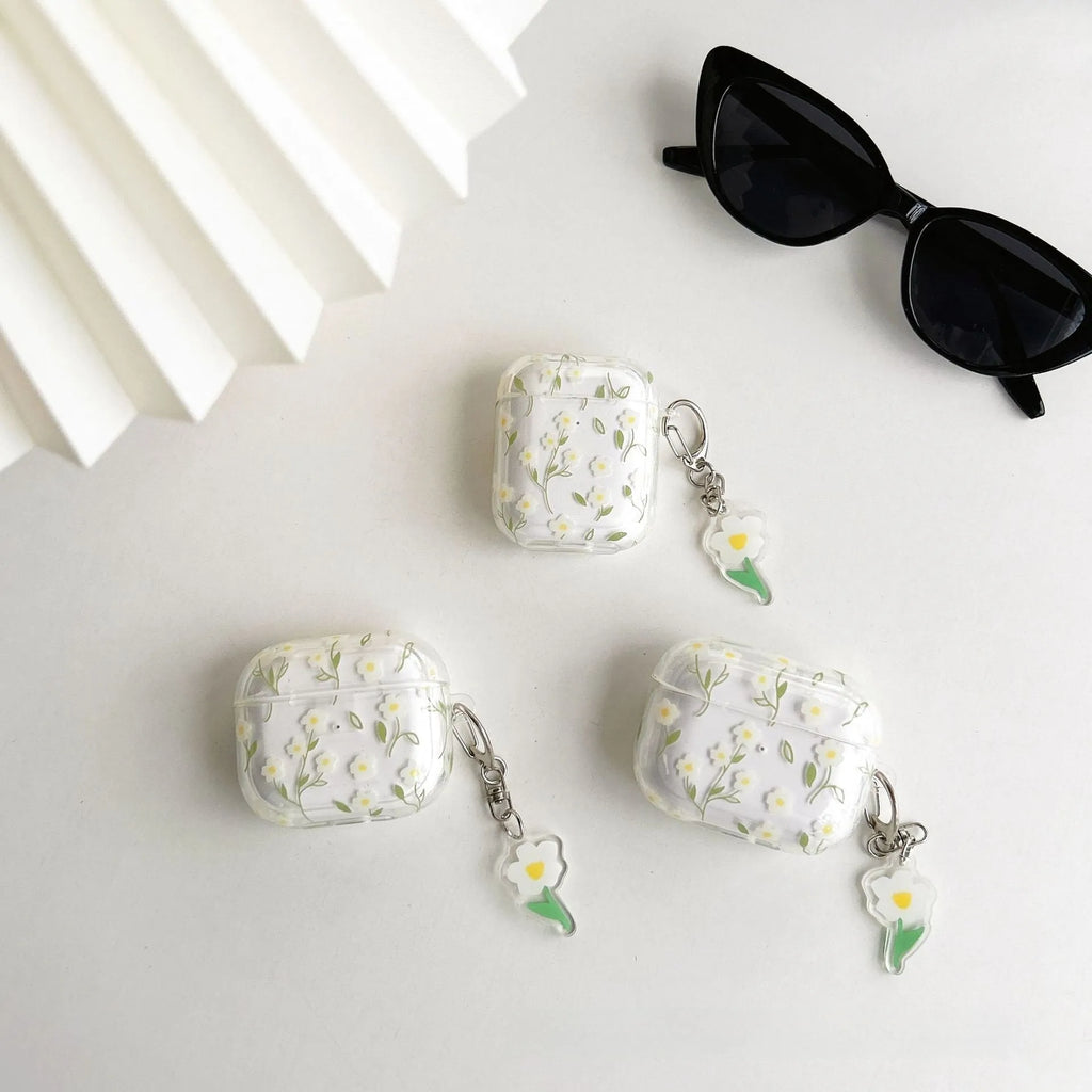 White floral design high-transparency TPU protective cover for Apple AirPods charging case