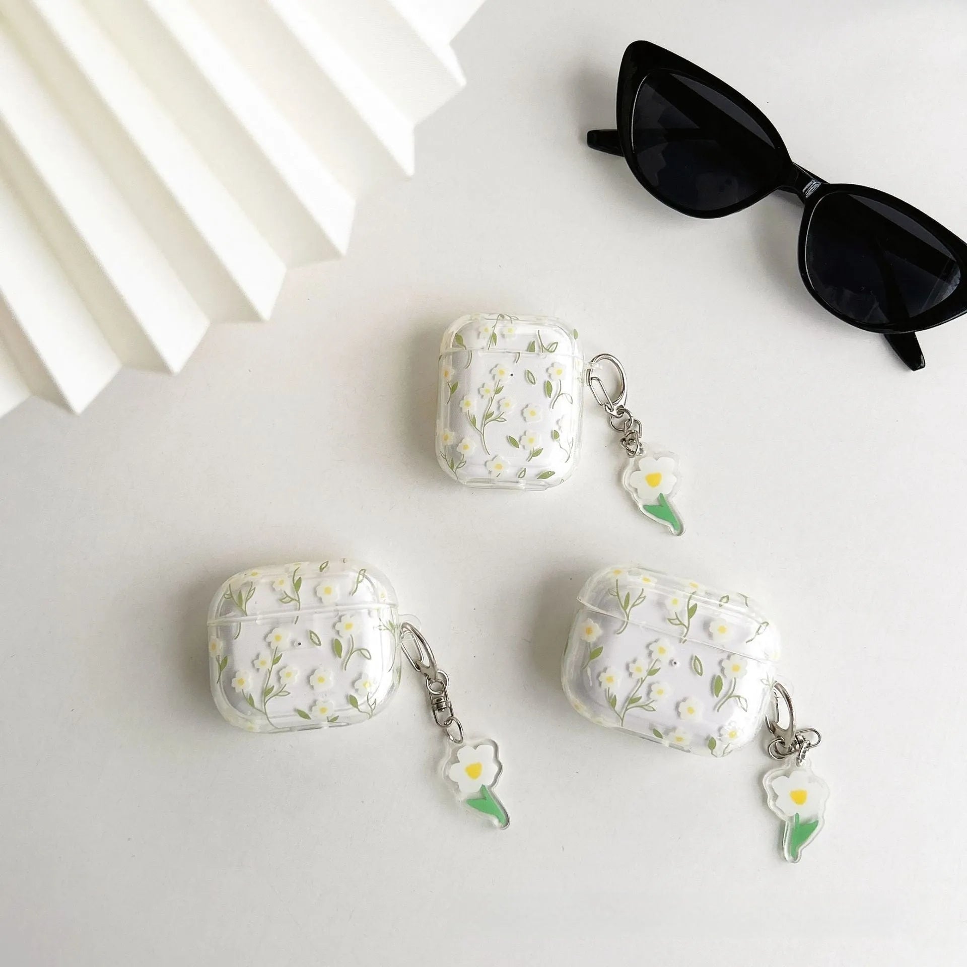 White floral design high-transparency TPU protective cover for Apple AirPods charging case