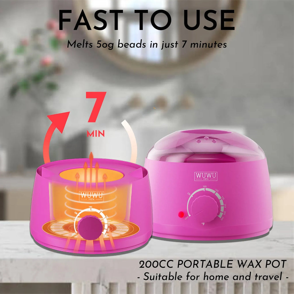 Waxing kit with 63 pieces including wax warmer, wax beans, wax sticks and lotion in black or pink colour