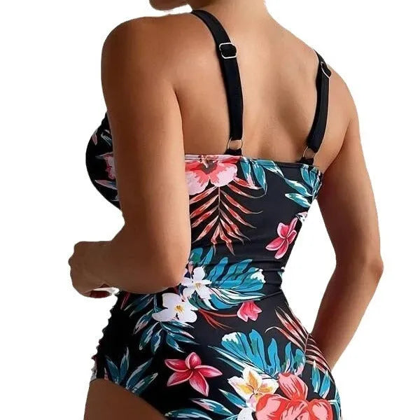 Women's floral backless one-piece swimsuit in multiple colours with high elasticity construction