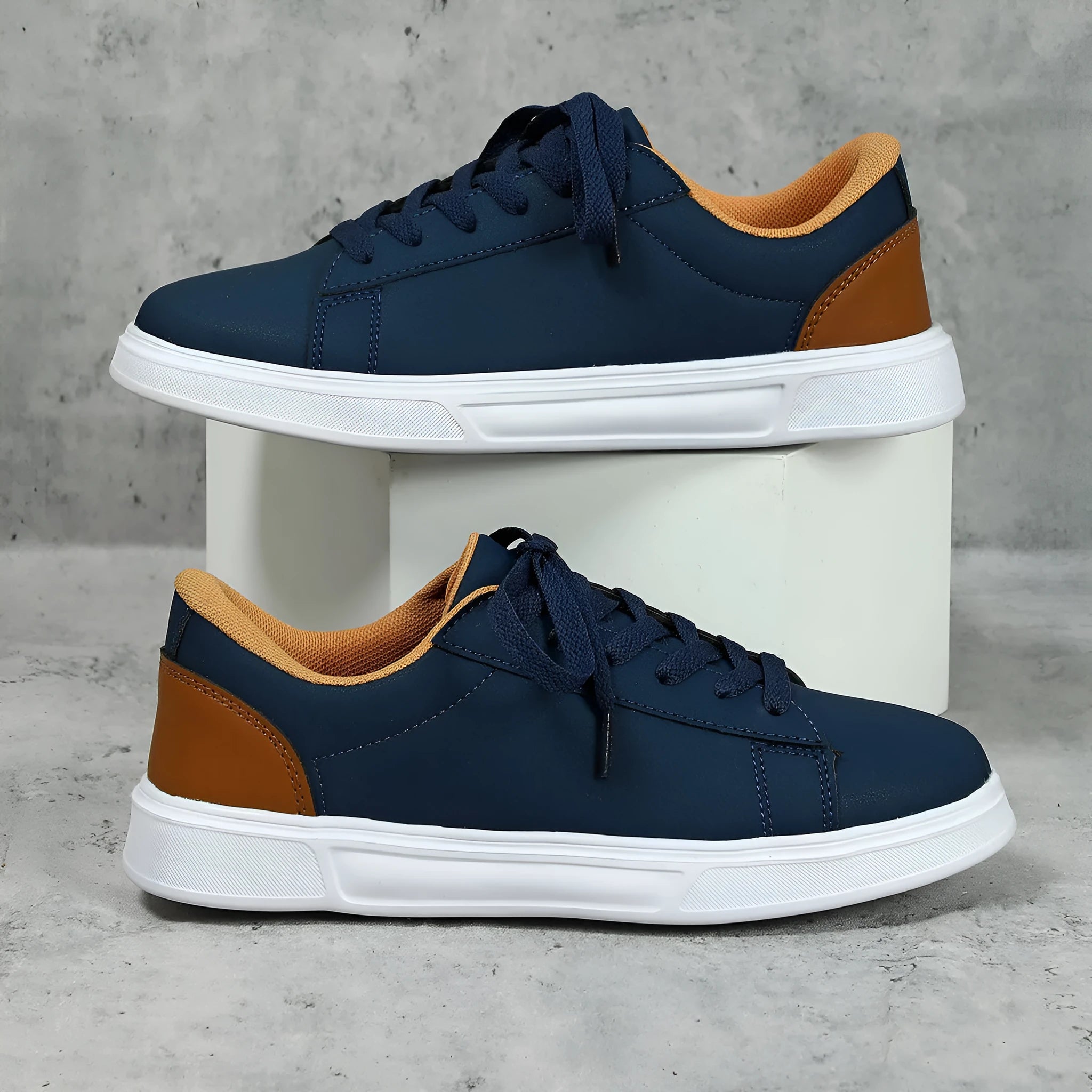 Platform skateboard sneakers in beige brown with cross strap and rubber sole