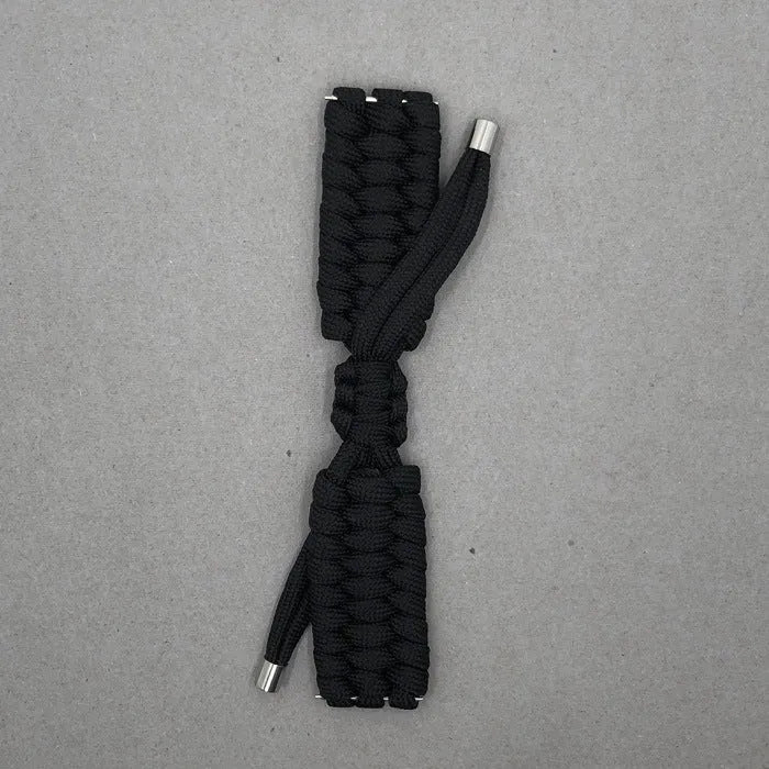 Paracord braided smart watch strap in black colour showing braided texture and standard watch attachment