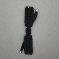 Paracord braided smart watch strap in black colour showing braided texture and standard watch attachment
