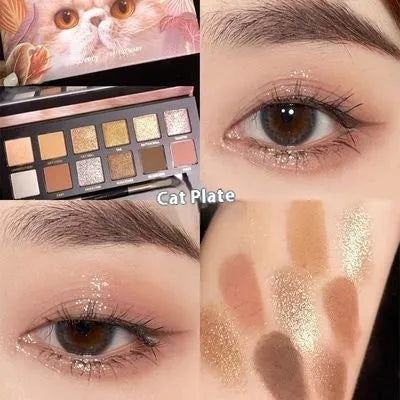 Explorer twelve-colour animal eye shadow palette open, showing pressed powder shades including cat, golden tiger and red fox.