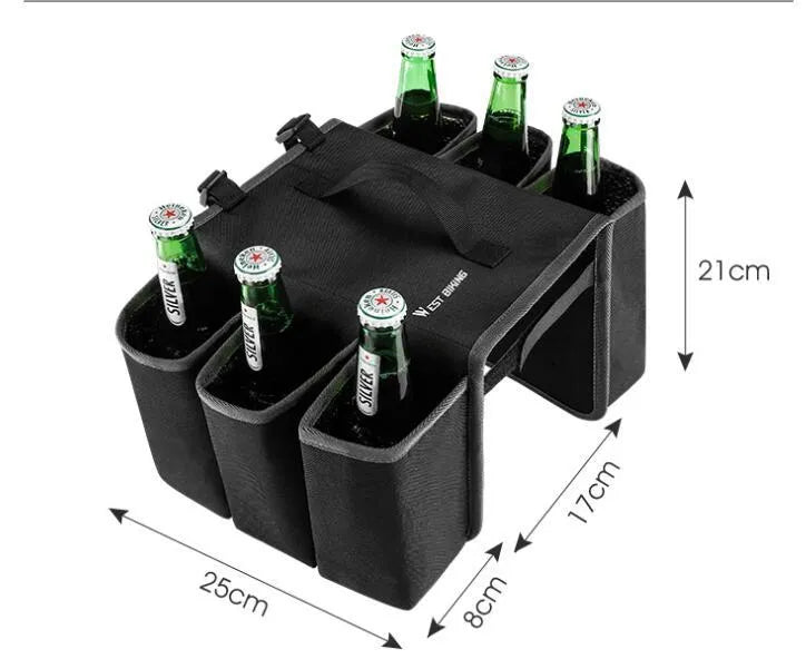 Black bicycle double-sided drink shelf bag mounted on bike frame with 2L capacity