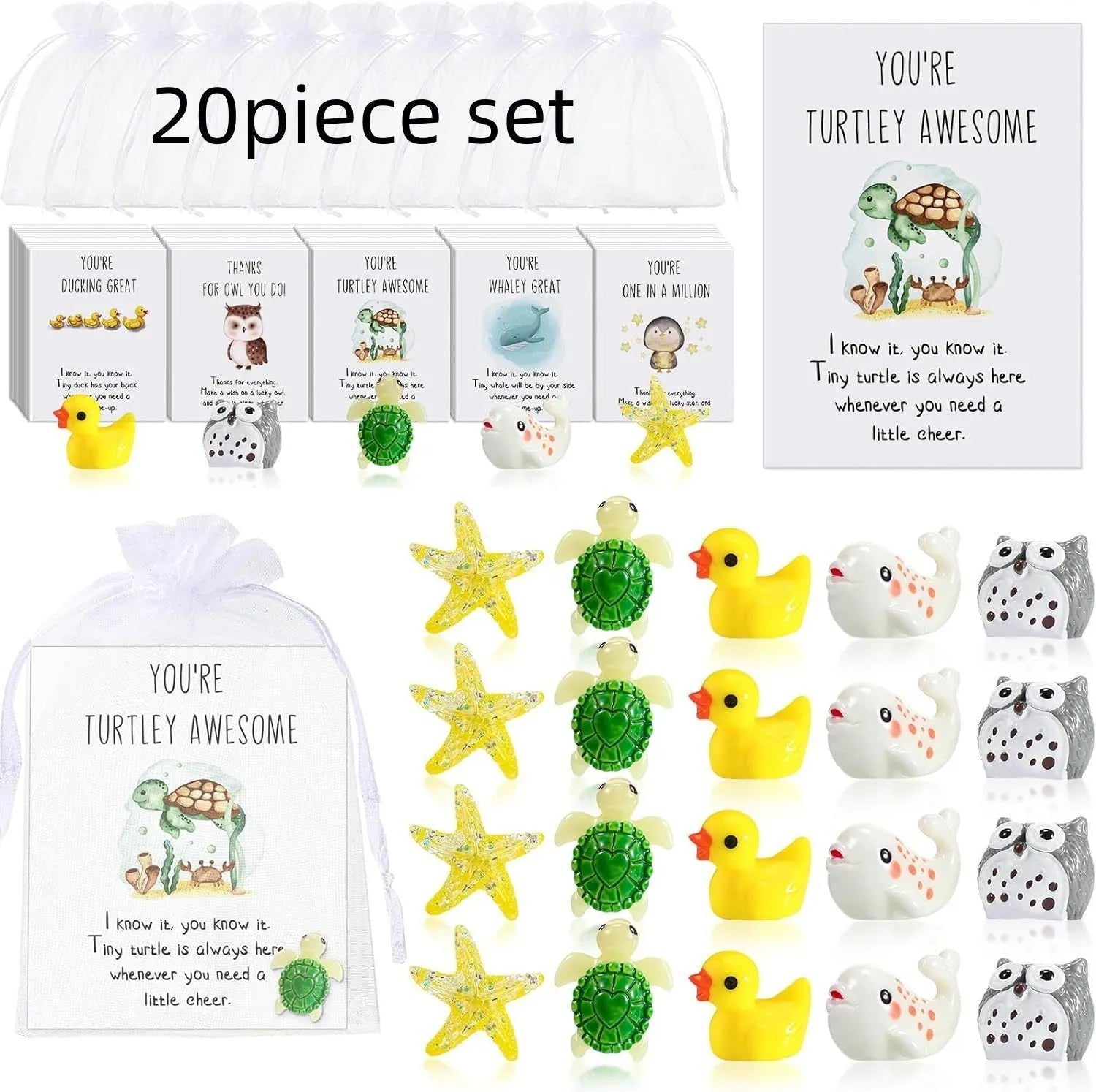 Set of resin-finish inspirational memo cards with pun designs, arranged showing multiple cards.