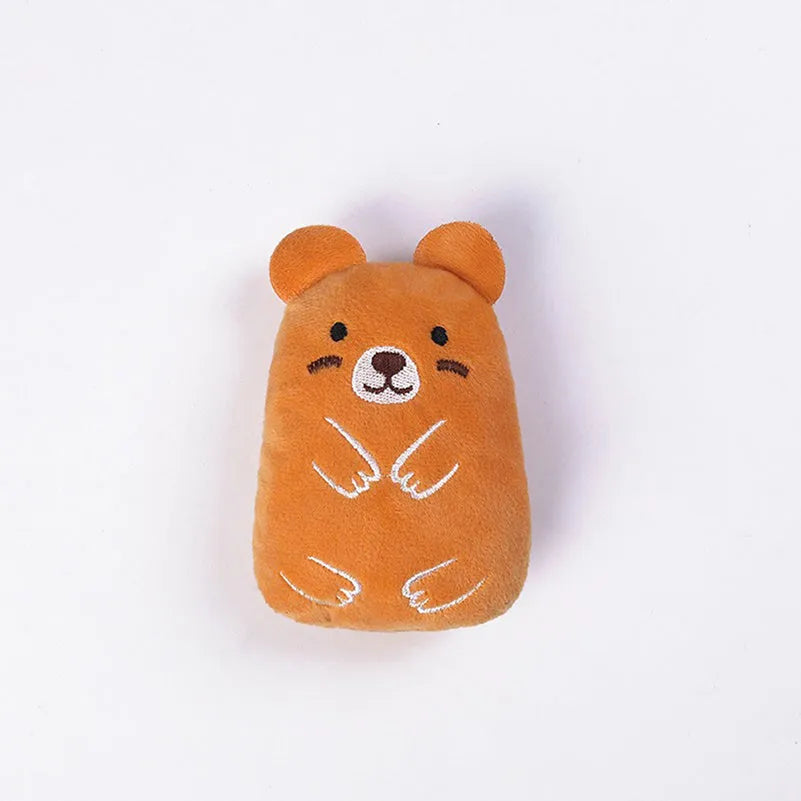 Small plush cat chew toy with catnip and vocal sound feature in assorted colours