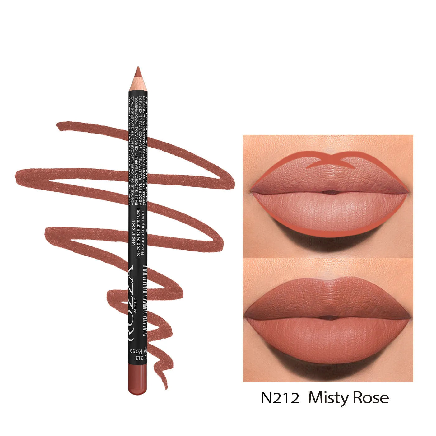 Matte wood lip liner pencil in 14 waterproof shades numbered 201 to 214