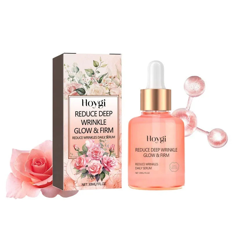 30ml rose essential oil serum in glass bottle for brightening and firming skincare