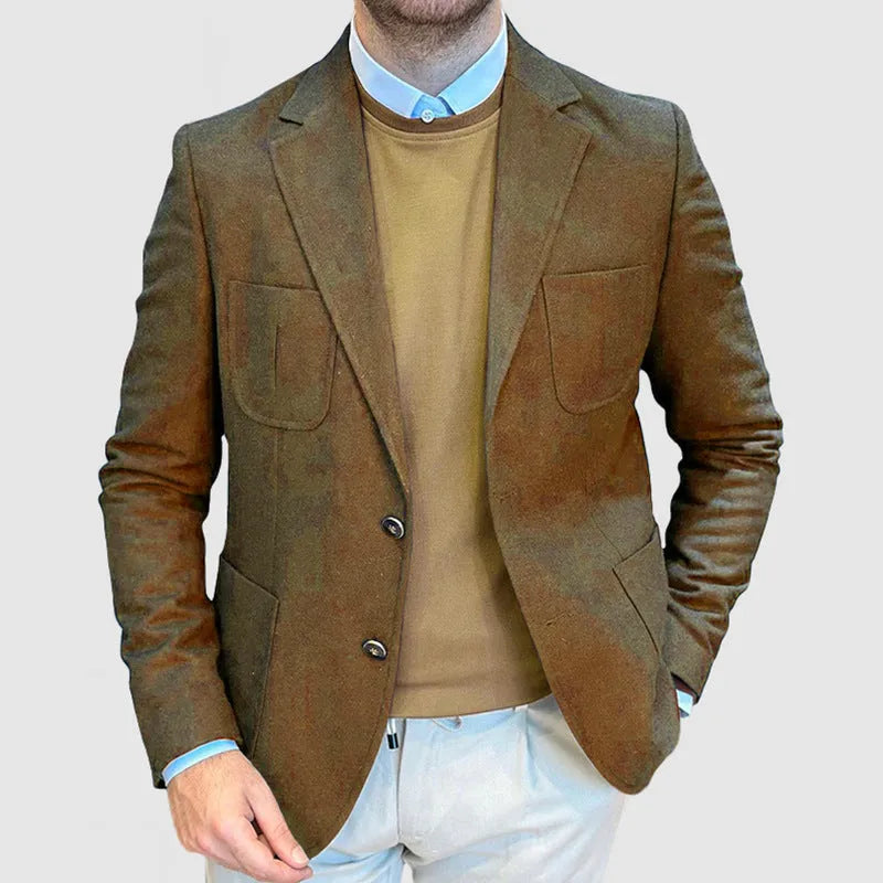 Men's loose fit casual cotton jacket in army green colour, showing retro style and smart-casual design.