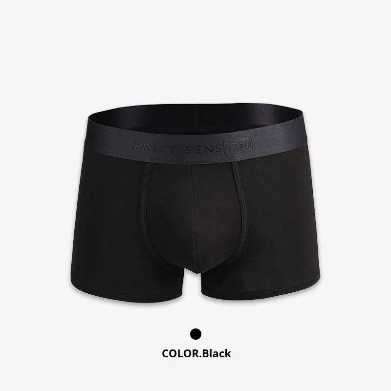 Men's solid colour cotton boxer underwear in black, white, silver grey, and light green